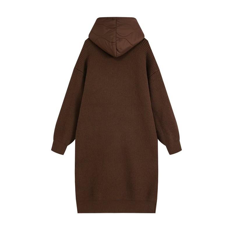 Womens Oversized Hooded Longline Knit Coat Winter 2026 Warm Cotton-Padded Casual Outerwear