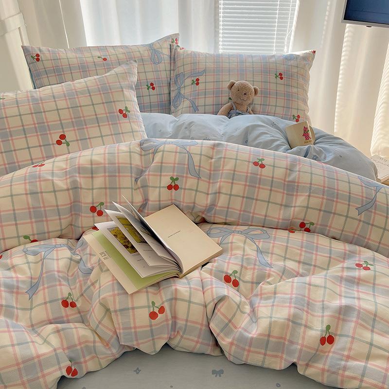 100% Pure Cotton Bed Four-piece Set Skin-friendly Water Wash Bed Sheet Quilt Cover Pillowcase Set