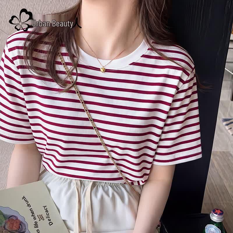 Urban Lady Women s Pure Cotton Striped Short Sleeve T-Shirt XL