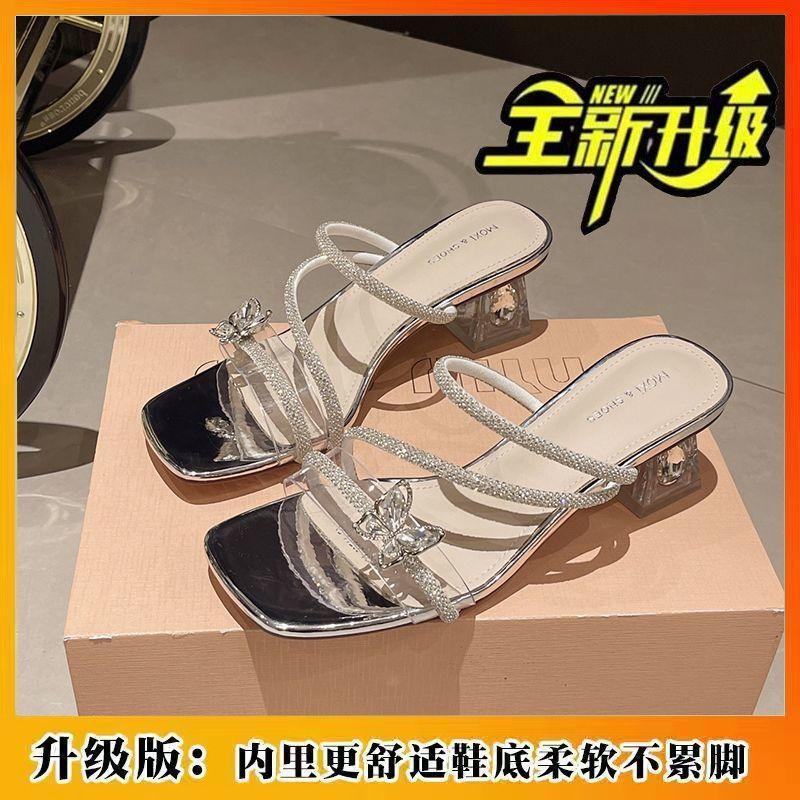 Crystal Fairy Thick Heel Slippers High Heel Sandals Bow Summer Rhinestones Premium Beauty 43 2380₽