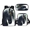 Trendy Handsome Black Horse 3D Print 3pcs/Set pupil School Bags Laptop Daypack Backpack Inclined shoulder bag Pencil Case