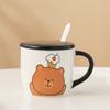 Cartoon Animal Ceramic Cup with Lid Large Capacity Household Set Mug Girl Cute Water Cup Small Gift Cup
