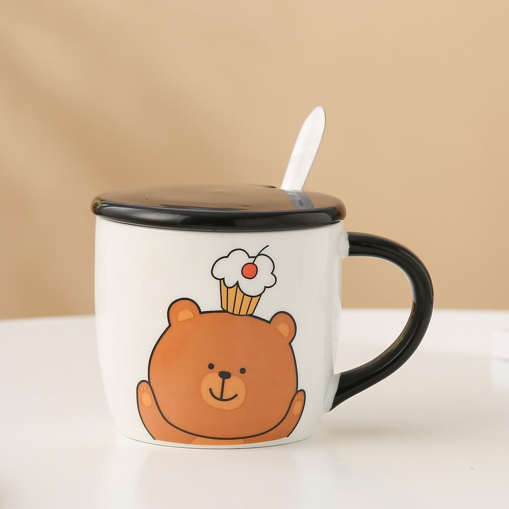 Cartoon Animal Ceramic Cup with Lid Large Capacity Household Set Mug Girl Cute Water Cup Small Gift Cup
