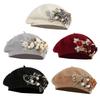 Pearls Studded Girls Beret Stylish Bowknot Headwear Painter Hat Show Small Face Versatile Painter Hat Flower