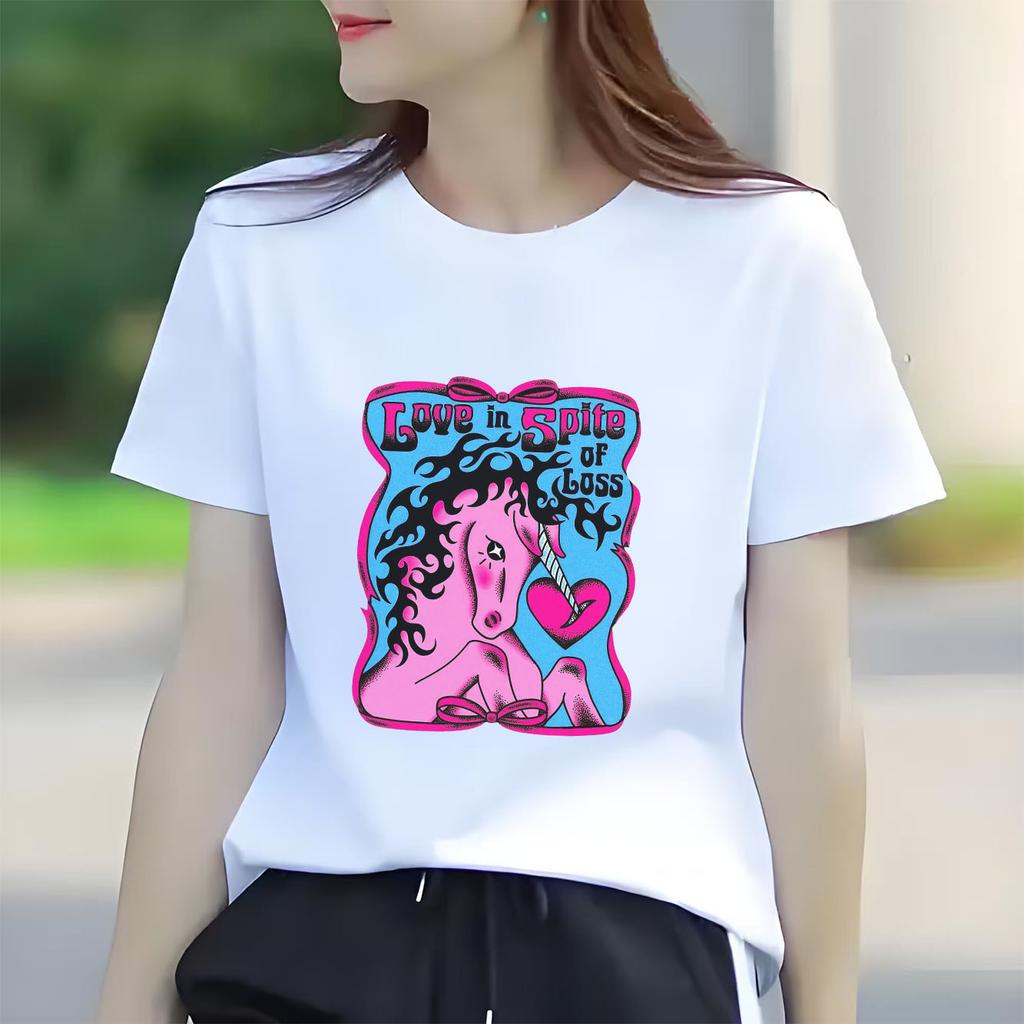 Cute unicorn cartoon printed short sleeved round neck Womens Tshirt for spring and summer versatile Womens Tshirt