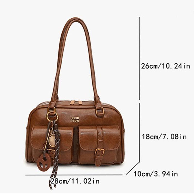 1Pcs Women's Shoulder Bag Retro Solid Color Leather Handbag With Multiple Pockets Large Capacity Comes With Detachable Accessory