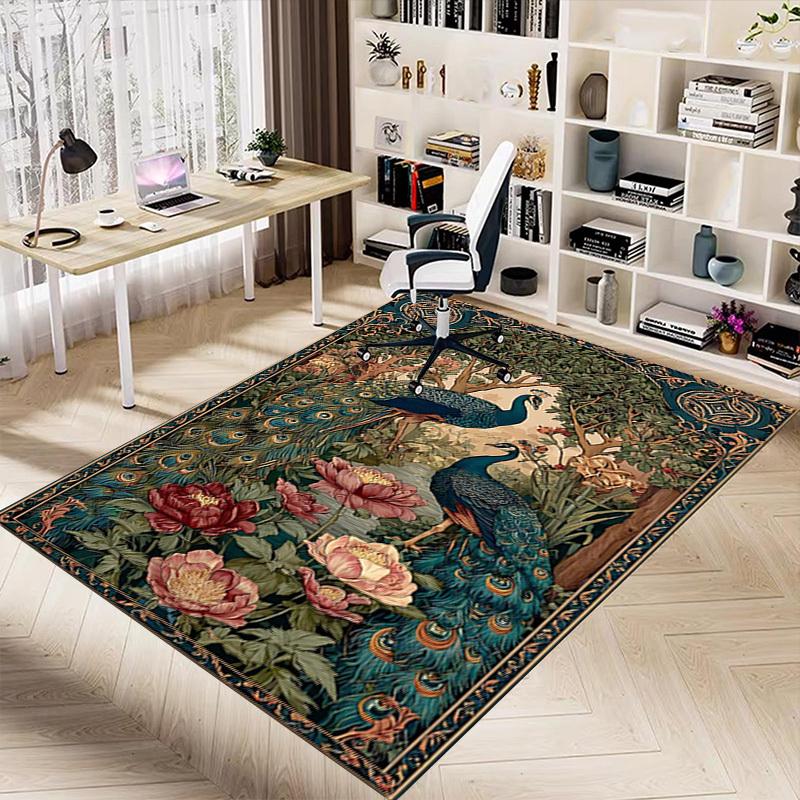 1PC peacock flowers Extra Large Non Slip Floor carpet, Office, family, Studio   Large Area Rug Indoor Rugs, Bold Statement Piece
