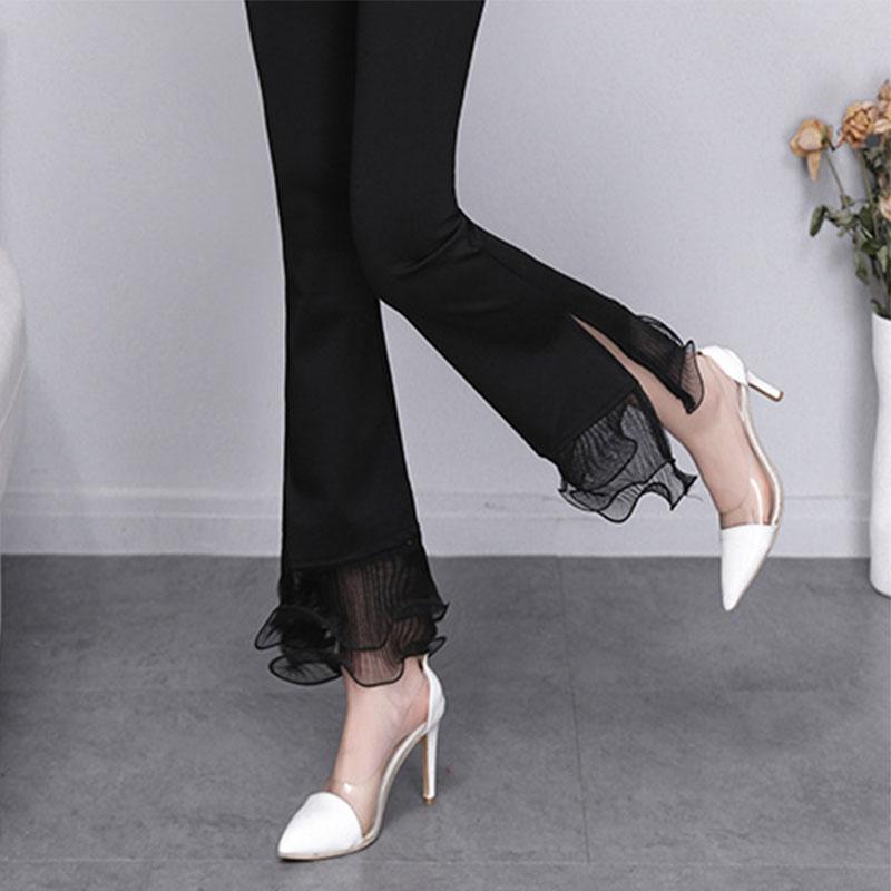 Korean Fashion Korean Lace Chiffon Flare Pants Spring Summer Thin Slim Split High Waist Office Lady Elegant Solid Casual Trousers