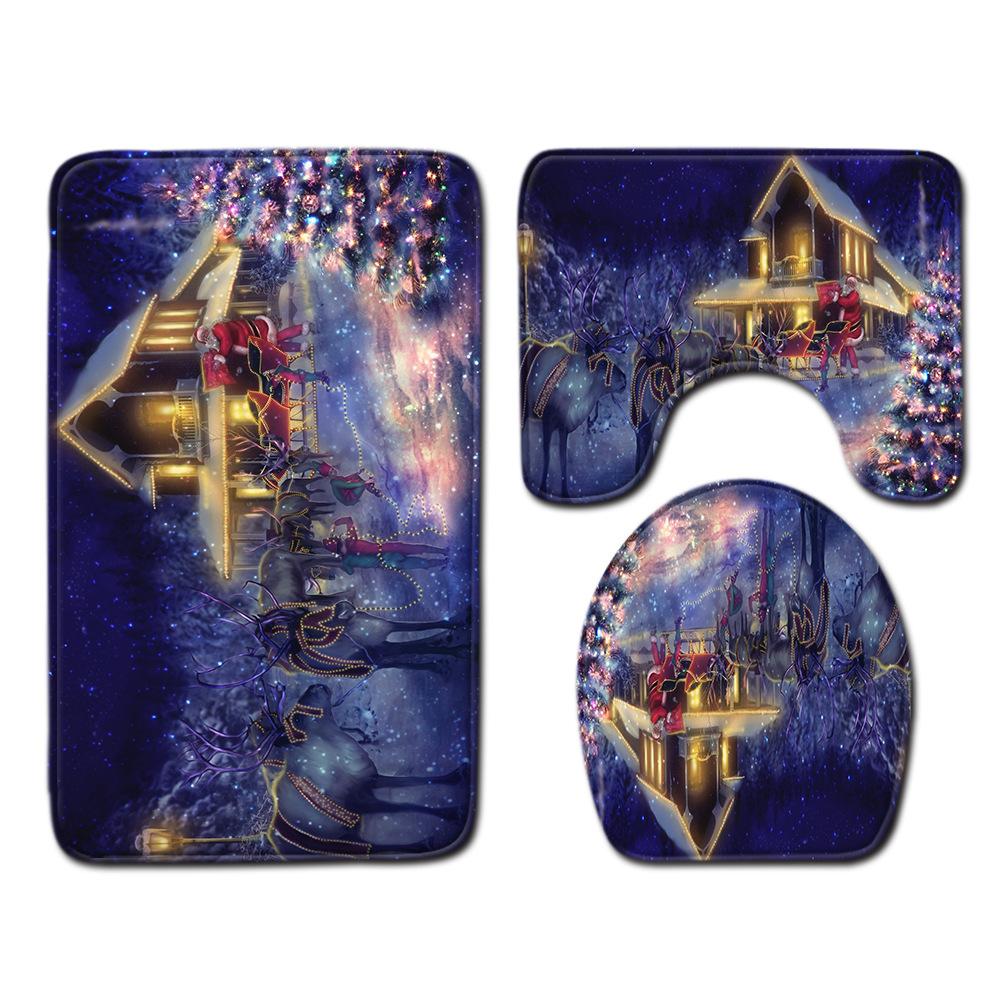 Christmas Bathroom Floor Mat Toilet Three-Piece Set