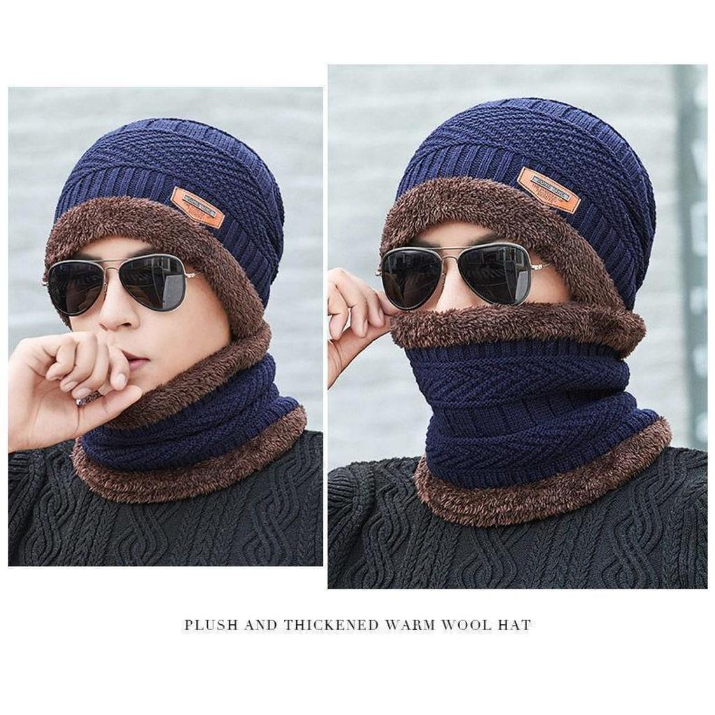 Warm Hat, Knitted Hat, Plush Hat, Thick Hat, Outdoor Hat, Cycling Hat, Pullover Hat, Ear Protection Hat, Cold Neck Cover, Two-piece Set