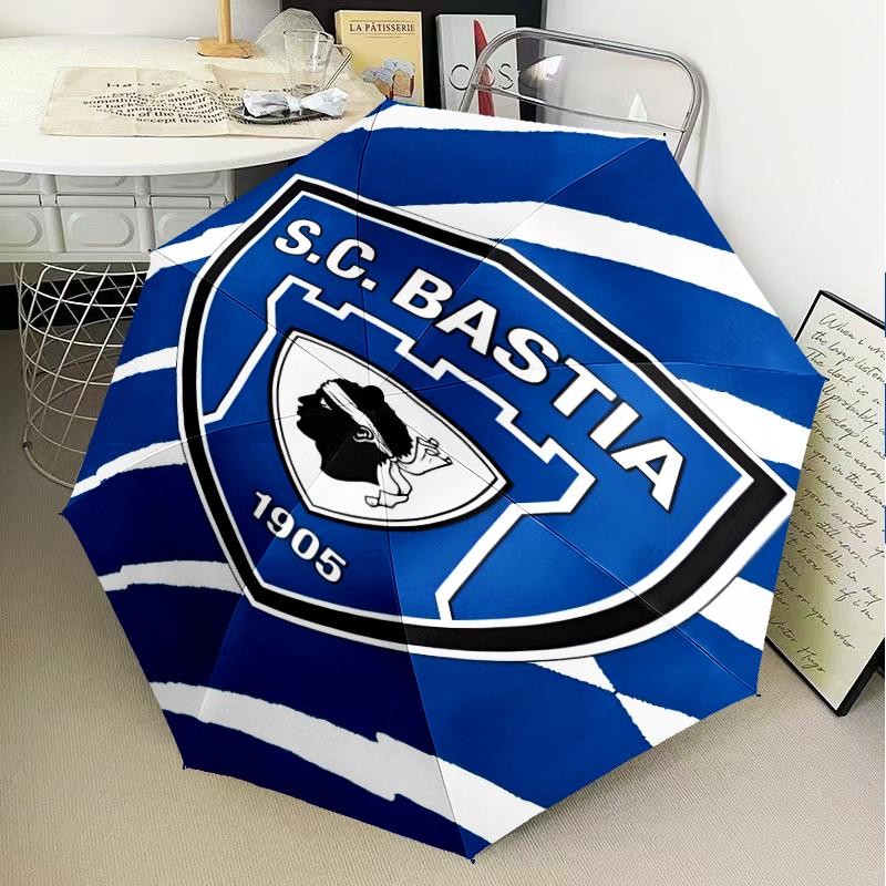 Sc Bastia Football Crest Umbrella Folding umbrella, automatic umbrella 8-Frame for Travel, camping Use Gift for Halloween Christmas