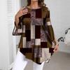 Women Tops Three-Quarter Sleeve Round Neck Abstract Print Tee Tops Loose