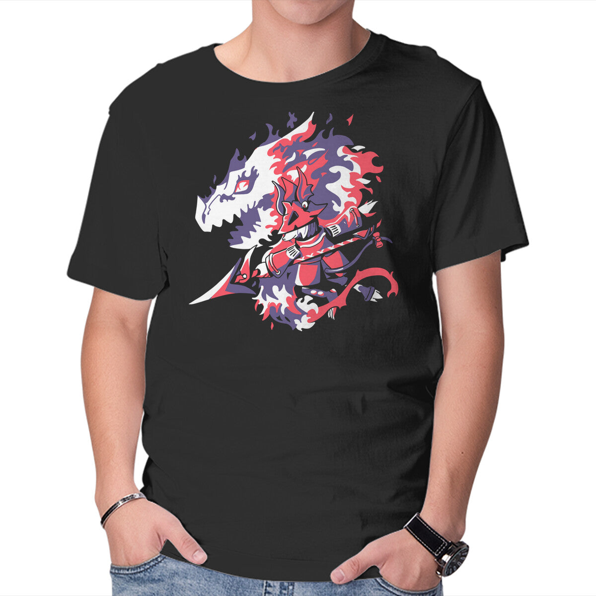Unisex Crew Neck T-Shirt Dragon Knight Graphic Short Sleeve Casual Tee XS