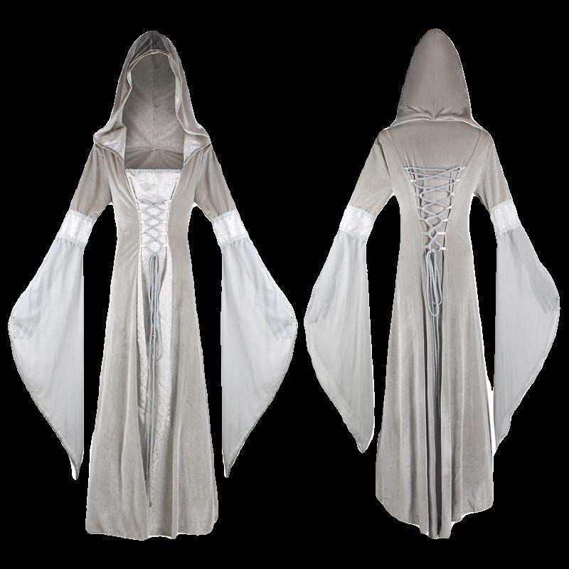 Fashion Style Medieval Hooded Dress Cos Costume Retro Style Weddings Girdle Dress Cosplay Clothing