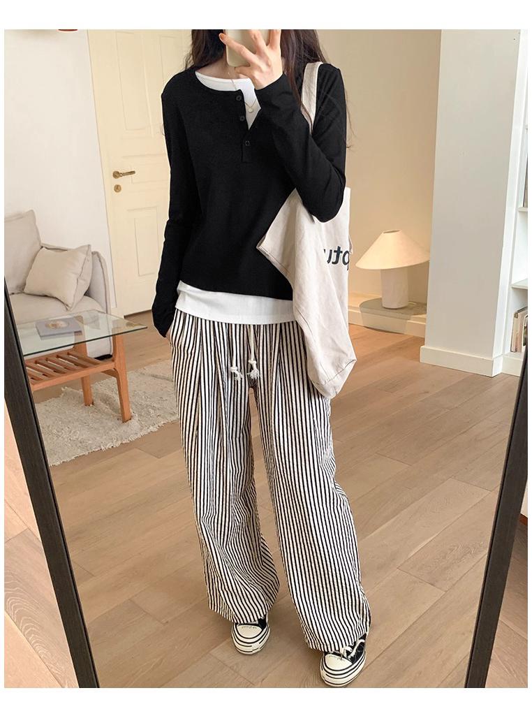 Women's Ribbed Cotton Slim Fit Two-Piece Look Long Sleeve Base Layer Top