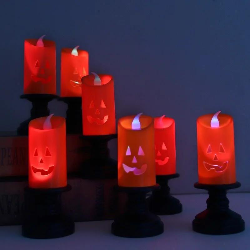 1PC Halloween Lights LED Candle Pumpkin Candlestick Lamp Desktop Ornaments Halloween Party Decoration Horror Props