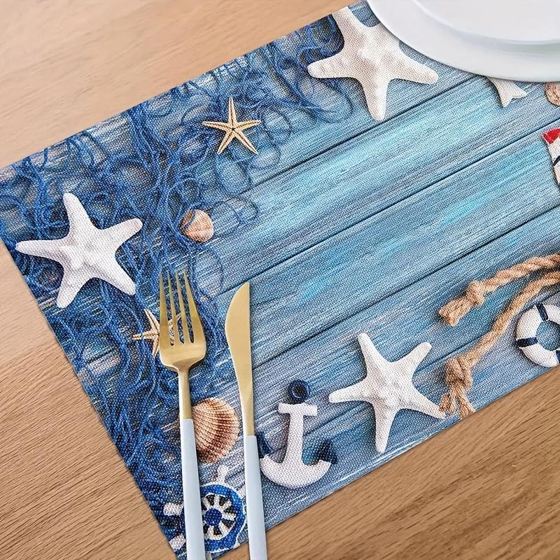 1pc Vibrant Summer Nautical-Themed Starfish Shell Net Design Placemats, Perfect for Festive Party Decorations