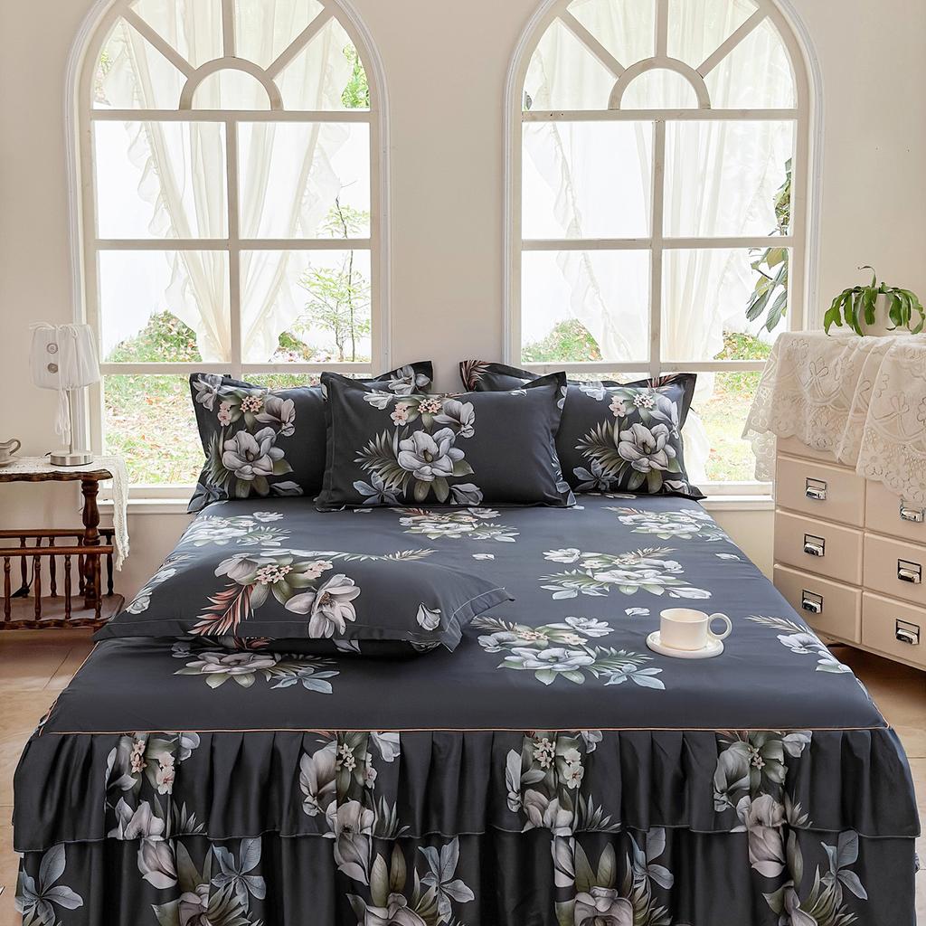 Comfortable, Relaxing, Breathable, Skin-friendly Three-piece Set: One Bed Skirt + Two Pillowcases (without Pillow Core)