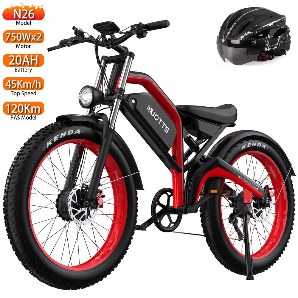 Electric Bicycle All Terrain DUOTTS 26" 750Wx2 Motor EBike For Adult 20AH Full Suspension Top Speed 45Km/h MaxLoad 150KG N26