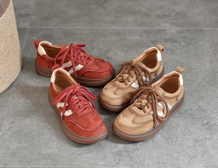 2025 Women's Genuine Leather Sporty Flats: Versatile Low-Top Trainers for Casual, Four-Season Wear