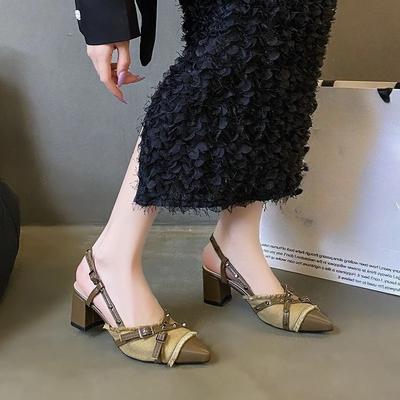 Sexy High Heels, Women's Pointed Toe Patchwork Open-heel Sandals, 2025 Summer Fashionable Casual Party Women's Shoes