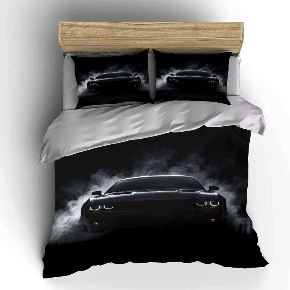 Black Sports Car With Smoky Background Print Soft Comfortable Duvet Cover Bedding Set Included 1*Duvet Cover  2*Pillowcases