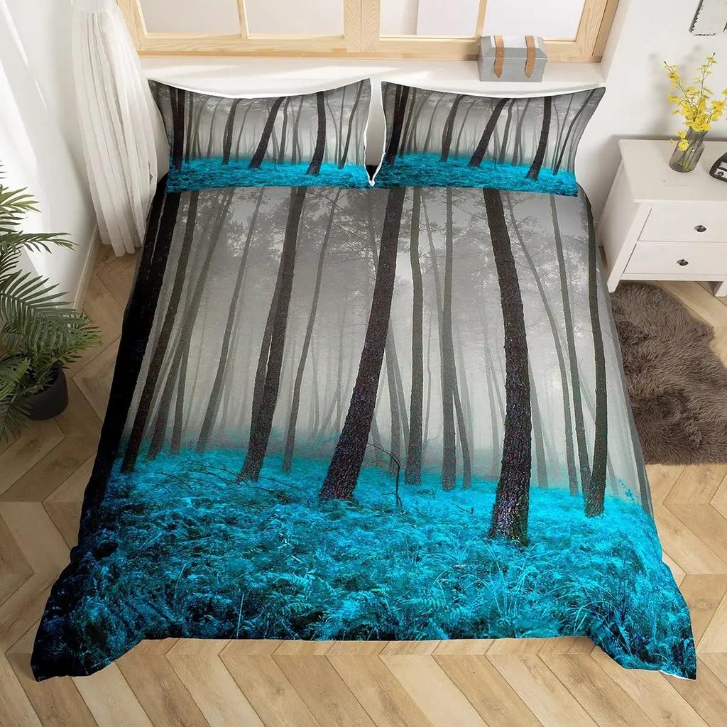 Nature Landscape Duvet Cover Sunset Comforter Cover Lake Landscape Bedding Set Polyester Spring Flower Bedspread Cover King Size