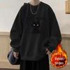 Men's Stylish Printed Round Neck Cat Hoodie - Autumn/Winter Loose Casual Plus Velvet Top