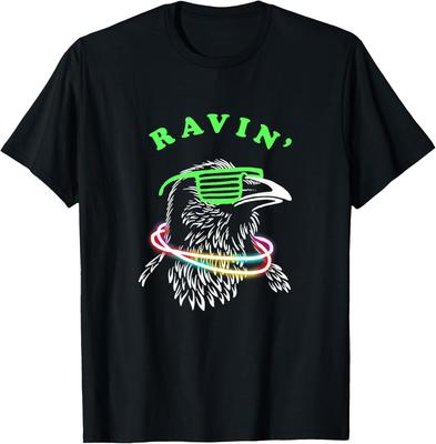 Ravin Raven T-Shirt - Rave Party Neon Bird Funny Tee T-Shirt