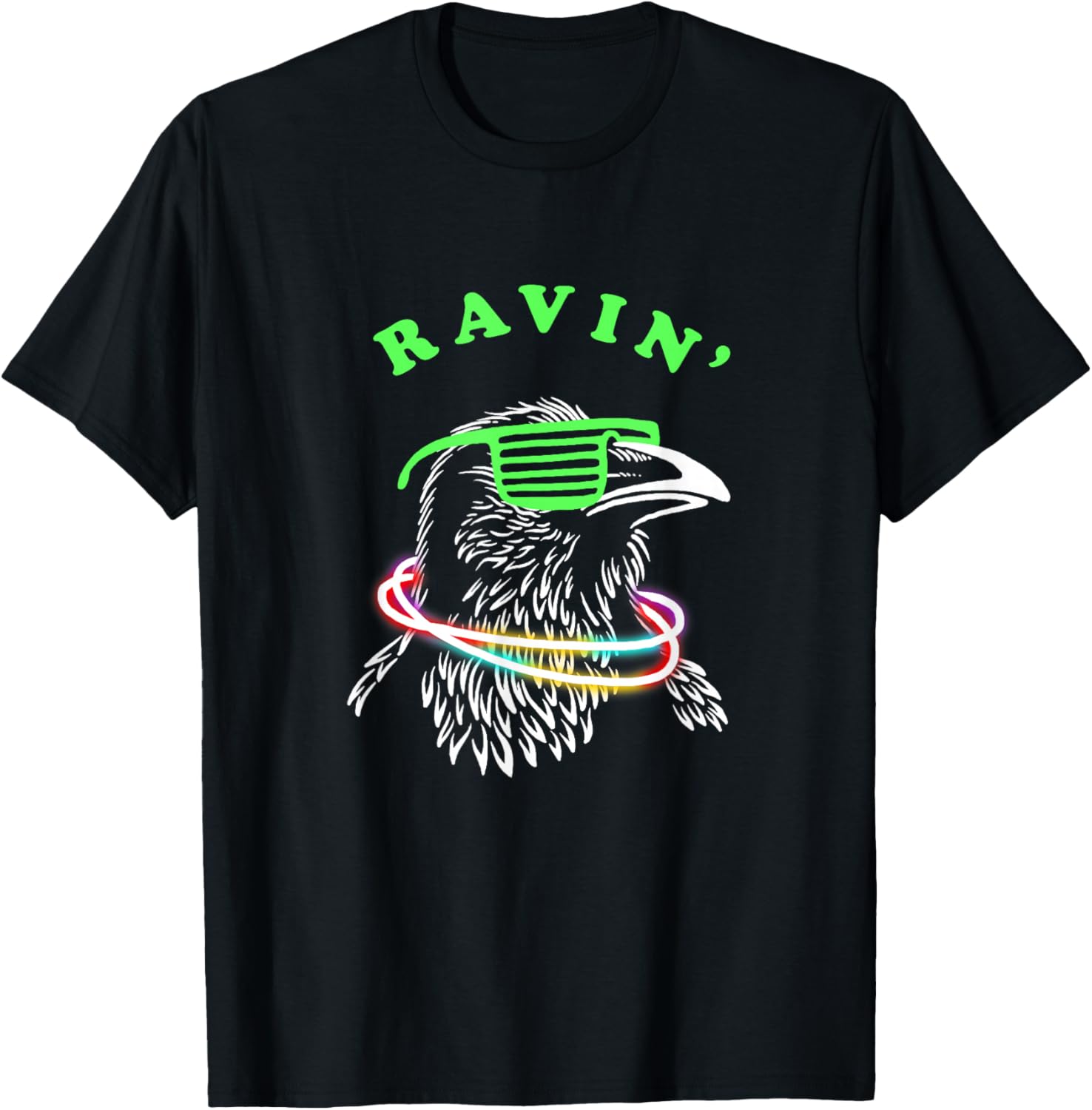 Ravin Raven T-Shirt - Rave Party Neon Bird Funny Tee T-Shirt S разноцветный