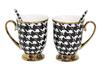 Porcelain Mugs with Spoons Set In a Gift Box Houndstooth Collection