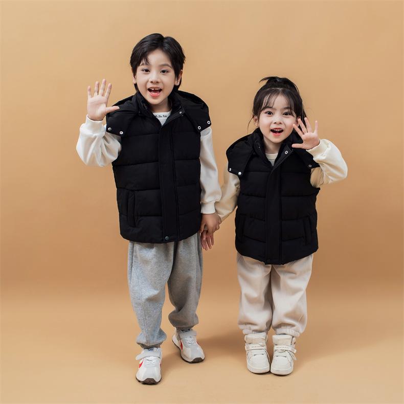 Dětská prošívaná vesta s kapucí na podzim a zimu - Silná teplá vesta pro chlapce a dívky, ideální pro školní uniformy