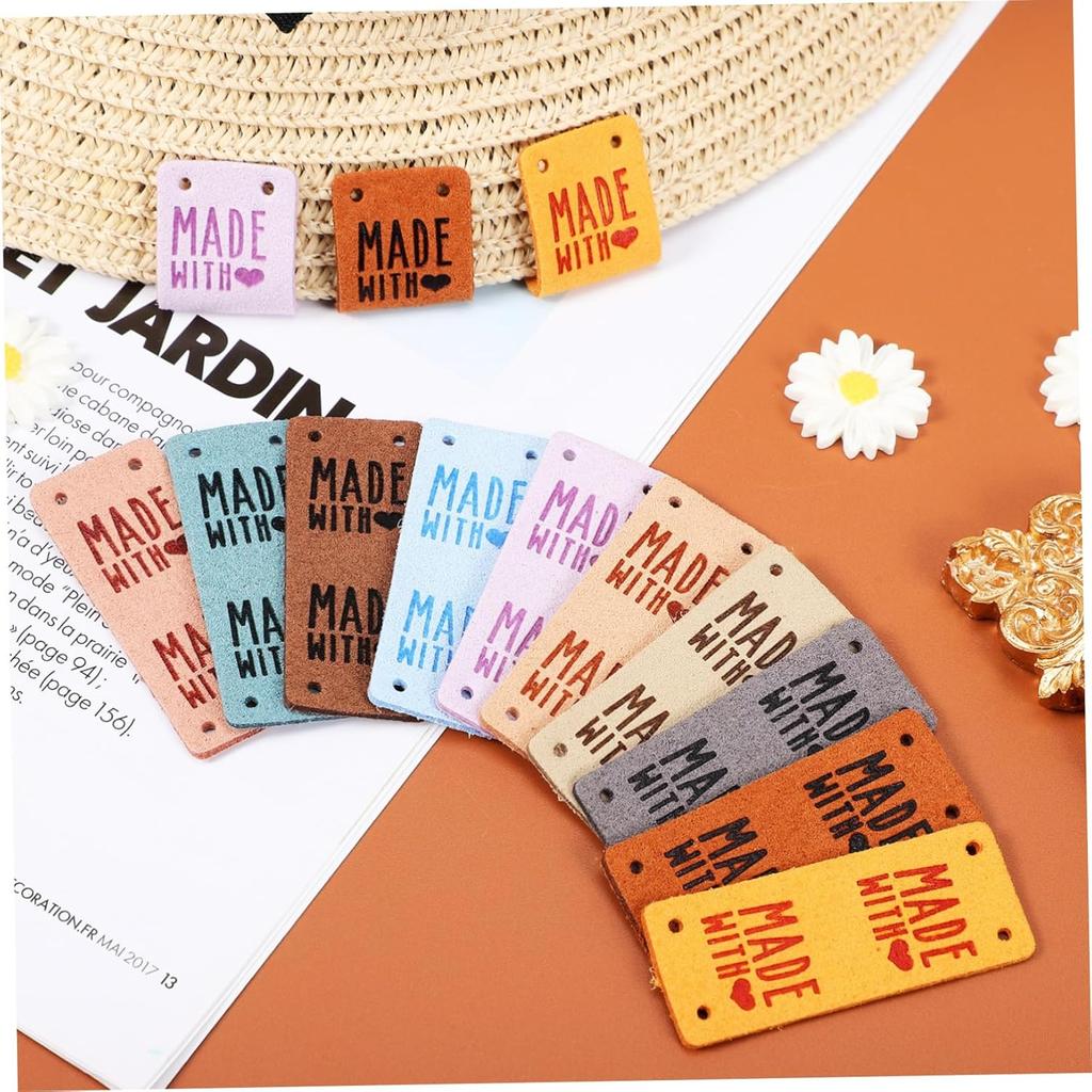 SEWACC 50pcs Leather Handmade Label Tags for Crochet, Sewing, Knitting Supplies - Clothing Labels for Handmade Items