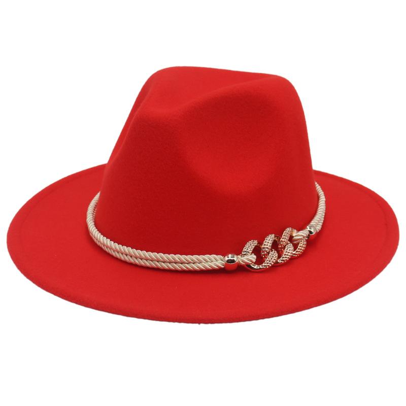 Jazz Hat Retro Men'S And Women'S Cotton Felt Hat Big Brim Panama Hat Gold Chain Hat