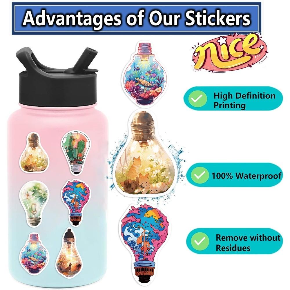 50-Piece Original Light Bulb World Stickers - DIY Waterproof Decor for Guitars, Notebooks, Luggage, Phone Cases & Backpacks