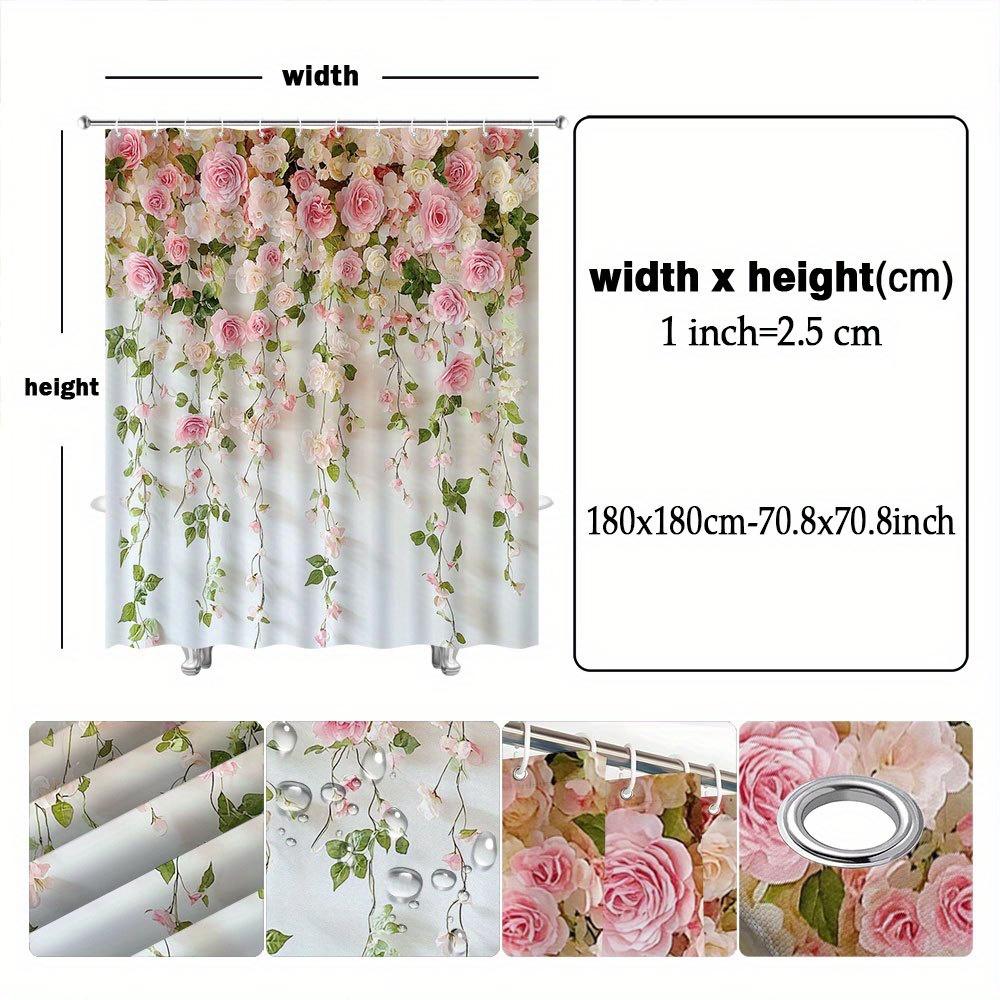 1pc Cascading Floral Arrangement with Pink And White Roses Polyester Fabric Shower Curtain for Bathroom Decoration Elegant And R