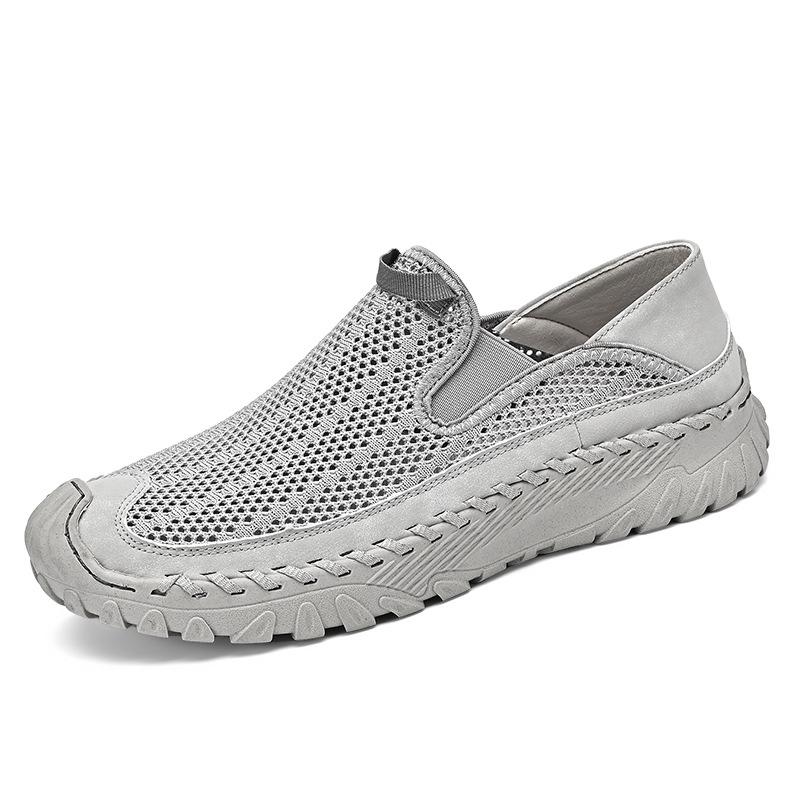 Fashion Summer Flying Mesh Men's Shoes Large-sized Casual Shoes Breathable Soft-soled Anti-slip Handmade Fashionable Flat Shoes Men