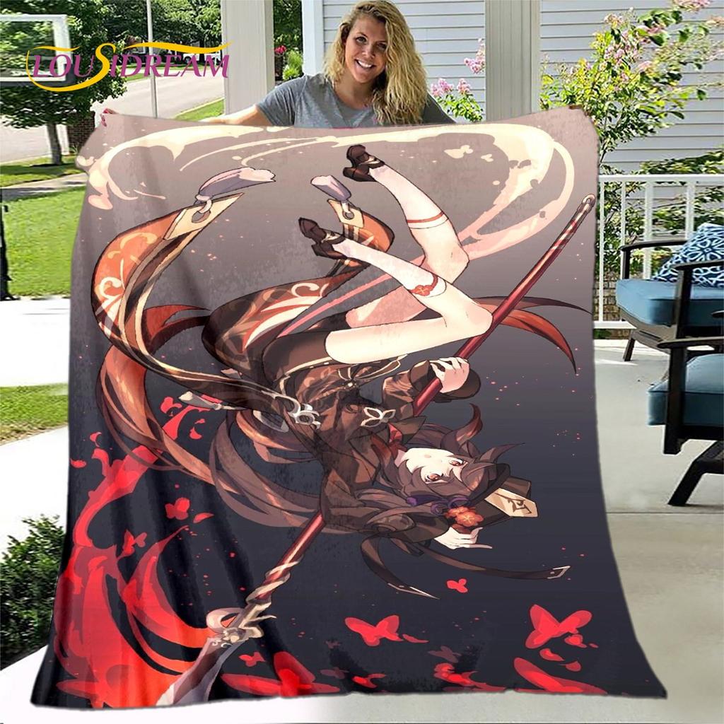 Gra animowana 3D Genshin Impact koc, koc flanelowy rzut koc, miękki ciepły koc do salonu łóżka do sypialni Sofa prezent