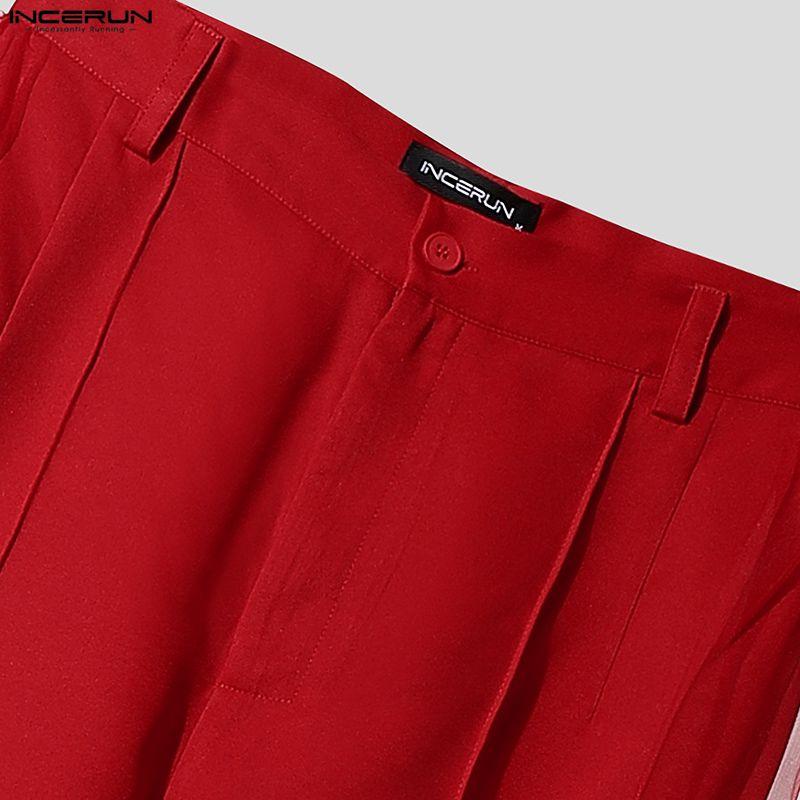 INCERUN Pantaloni a zampa casual da uomo a vita alta con cerniera, doppio strato, patchwork in rete