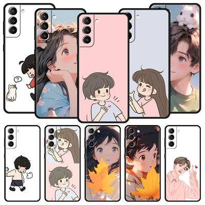 Cute Boy Girl Couple Phone Case For Samsung Galaxy S25 S24 S23 S22 S20 Ultra S21 FE 5G S10 Plus S10E Soft TPU Cover