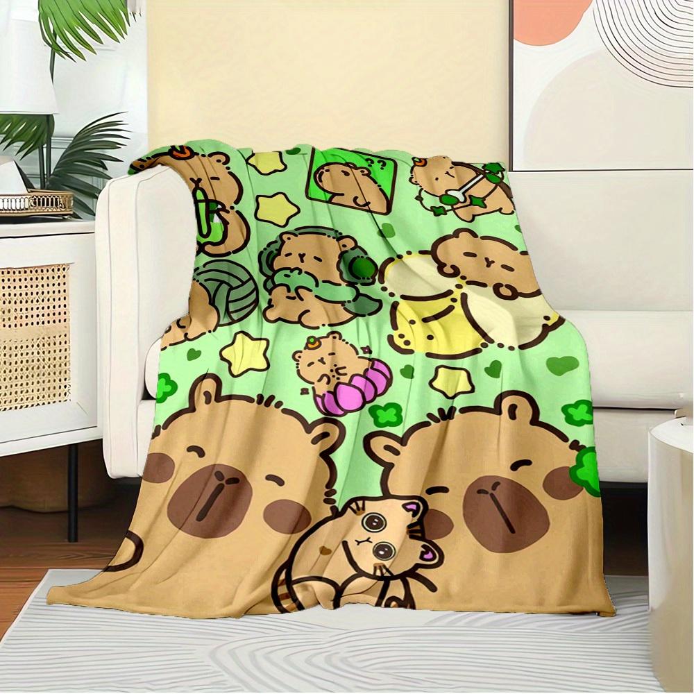 1pc Capybara,Cartoon Characters,Playful Scene Digital Print Flannel Blanket - Contemporary Style, Suitable for All Seasons, Perfect for Home