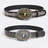 Retro Antique Quality High-end Heavy Industry Turquoise Carving Sheep Head Embroidered Embroidered Color Antique Fashionable Round Cake Belt