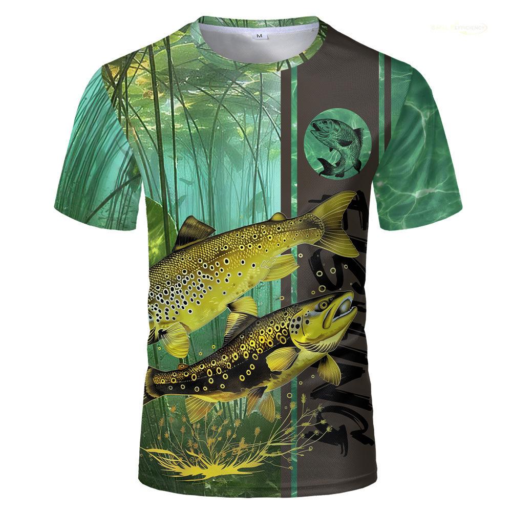 Outdoor 3D Printed Fishing Pattern Fashionable Men's Round Neck Short Sleeved T-shirt