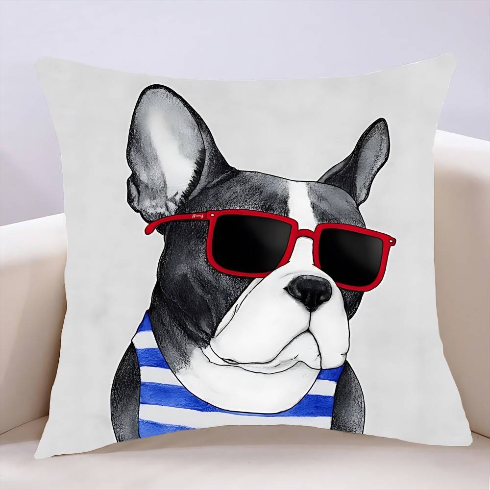 French Bulldog Funny Cartoon Pillow Case Throw Pillow Cover Nordic Vintage Style Cushion Home Living Room Sofa Couch Seat Decor