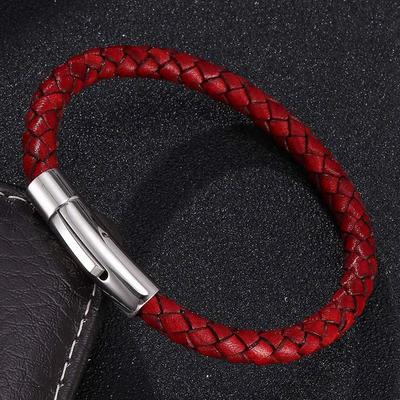 Klassischer einfacher Stil Männer Frauen Vintage geflochtenes Echtlederarmband Edelstahlarmband Geschenke