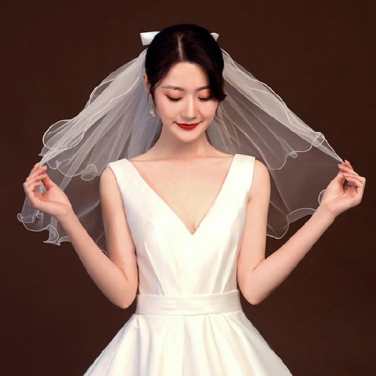 Wedding Tulle Bridal Lace Veil with Bowknot/Floral Trim Elegant Bridesmaids Veil