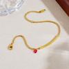 Bracciale a Catena a Palline Placcato Oro con Barra e Cuore Rosso in Zirconia Cubica