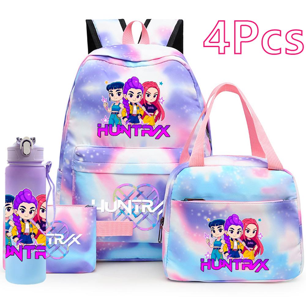 4Pcs/set Demon Hunters Printed Backpack Handbag Pencil Case 750Ml Water Bottler for Teenager Boy Girl Large Capacity Waterproof Schoolbag