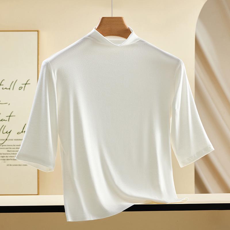 

Женская осенняя модальная рубчатая футболка с высоким горлом, облегающая фигуру 2XL (115-130 Jin) белый