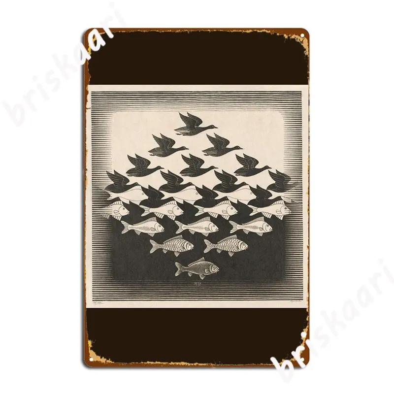 Escher Sky And Water I Metal Plaque Poster Plaques Vintage Wall pub Cinema Tin sign Poster 20X30CM